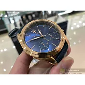 MASERATI瑪莎拉蒂精品錶,編號：R8871612015,46mm圓形玫瑰金精鋼錶殼寶藍色錶盤真皮皮革寶藍錶帶