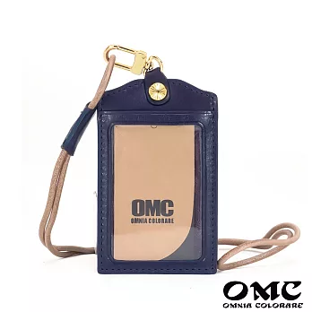 【OMC】歐洲植鞣革職人通用直式牛皮證件套悠遊卡套- 深藍