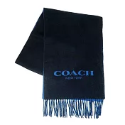 COACH 純羊毛保暖格紋流蘇圍巾-深藍/寶藍