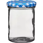 《Premier》格紋玻璃收納罐(藍350ml)