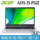 Acer Aspire A315-35-P5UZ 銀(N6000/8G+8G/250G SSD+1T HDD/15.6” FHD/Win11)特仕筆電