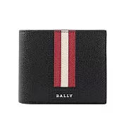 BALLY Taliky 防刮皮革紅白條紋對開證件照短夾 (黑色)