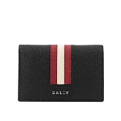BALLY Tyke 防刮皮革紅白條紋證件照卡夾 (黑色)