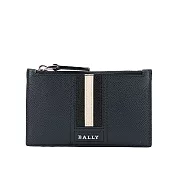 BALLY Tenley 黑白條紋防刮牛皮拉鍊卡片夾/零錢包 (藍色)