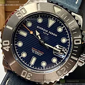 Giorgio Fedon 1919喬治飛登精品錶,編號：GF00058,42mm圓形銀精鋼錶殼寶藍色幾何立體圖形錶盤真皮皮革寶藍錶帶