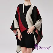 【Decoy】流線印象派＊雙色加大保暖斗篷式披肩 黑紅