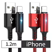 CS22 iPhone智能快充保護手機不發熱充電線1.2m2色(黑/紅) 黑色