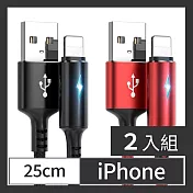CS22 iPhone智能快充保護手機不發熱充電線25cm2色(黑/紅)-2入 紅色