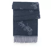 COACH 滿版馬車圖案羊毛混喀什米爾圍巾 (單寧藍)