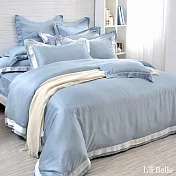 義大利La Belle《法式美學》加大天絲拼接防蹣抗菌吸濕排汗兩用被床包組(共三色)-藍色