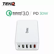 【TEKQ】5孔 63W USB-C/USB PD QC 旅充 五合一多功能充電器 白