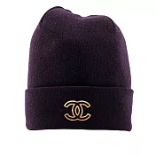 CHANEL 金色Logo針織毛帽 (紫色)