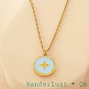 Wanderlust+Co 澳洲品牌 鑲鑽星星圓形項鍊 寧靜藍X金色 Aster Blue
