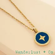 Wanderlust+Co 澳洲品牌 鑲鑽星星圓形項鍊 經典藍X金色 Aster Navy