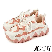 【Pretty】女款運動風個性撞色異質拼接厚底休閒鞋/老爹鞋 JP23.5 粉紅色