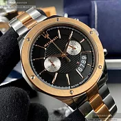 MASERATI瑪莎拉蒂精品錶,編號：R8873627004,46mm六角形玫瑰金精鋼錶殼黑色錶盤精鋼金銀相間錶帶
