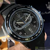 MASERATI瑪莎拉蒂精品錶,編號：R8871610002,46mm圓形黑精鋼錶殼藍黑色錶盤矽膠深黑色錶帶