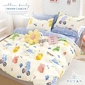 《DUYAN 竹漾》台灣製100%精梳純棉雙人四件式舖棉兩用被床包組-彩漾小熊