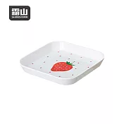 【日本霜山】草莓印花風方形仿瓷餐碟/點心盤-3入 白