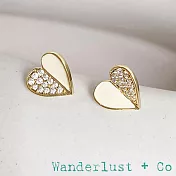 Wanderlust+Co 澳洲品牌 鑲鑽愛心耳環 金色X白色 Unfold Heart Ivory