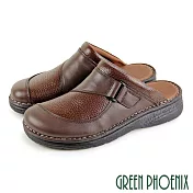 【GREEN PHOENIX】男 穆勒鞋 張菲鞋 後空拖鞋 全真皮 飾扣 台灣製 US6 咖啡色