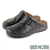 【GREEN PHOENIX】男 穆勒鞋 張菲鞋 後空拖鞋 全真皮 飾扣 台灣製 US6 黑色