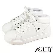 【Pretty】台灣製百搭率性皮質仿翻領中筒休閒鞋 JP23.5 白色