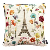 Art de Lys法國原裝 5593B 艾菲爾鐵塔及花卉/白色背景/黑色背面/單面抱枕 50x50