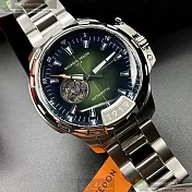 Giorgio Fedon 1919喬治飛登精品錶,編號：GF00059,46mm圓形銀精鋼錶殼墨綠色錶盤精鋼銀色錶帶