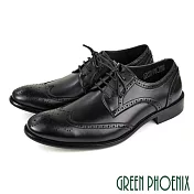 【GREEN PHOENIX】男 紳士皮鞋 商務皮鞋 全真皮 雷射雕花 漸層 渲染 弧型排壓 氣墊 EU40 黑色
