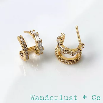 Wanderlust+Co 澳洲品牌 鑲鑽耳環 金色小圓耳環 立體雙層設計 Double Pave