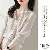 【初色】法式浪漫簡約圓領襯衫-共2色-60465(M-2XL可選) M 杏色