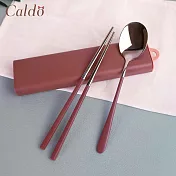 【Caldo卡朵生活】撞色不鏽鋼抽拉式餐具2件組(附盒) 煙燻紅