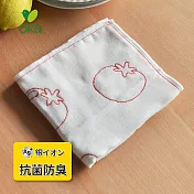 【日本OKA】刺繡風銀離子抗菌防臭棉紗抹布(30x30cm)-3條入 -番茄(紅)