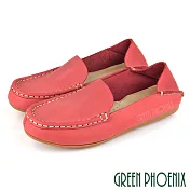 【GREEN PHOENIX】女 穆勒鞋 懶人鞋 休閒鞋 兩穿 蠟感 直套式 平底 JP23.5 紅色