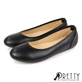 【Pretty】女 娃娃鞋 便鞋 包鞋 素面 圓頭 平底 OL通勤 上班 面試 台灣製 JP23 黑色