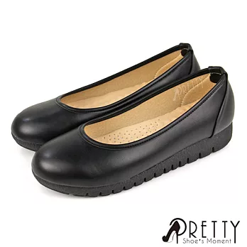 【Pretty】女 娃娃鞋 便鞋 包鞋 素面 圓頭 小坡跟 OL通勤 上班 面試 台灣製 JP23 黑色