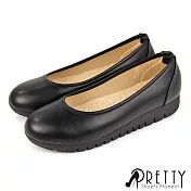 【Pretty】女 娃娃鞋 便鞋 包鞋 素面 圓頭 小坡跟 OL通勤 上班 面試 台灣製 JP24 黑色
