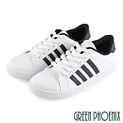 【GREEN PHOENIX】男 休閒鞋 滑板鞋 撞色 線條 孔洞 綁帶 平底 JP26 白黑