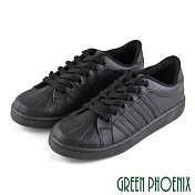 【GREEN PHOENIX】男 休閒鞋 滑板鞋 撞色 線條 孔洞 綁帶 平底 JP26 全黑