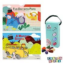 美國【Crayon Rocks】酷蠟石 12色 糖果&甜點色系+酷蠟石說故事繪圖本-跟著波波玩一天、小豬的神奇上學日