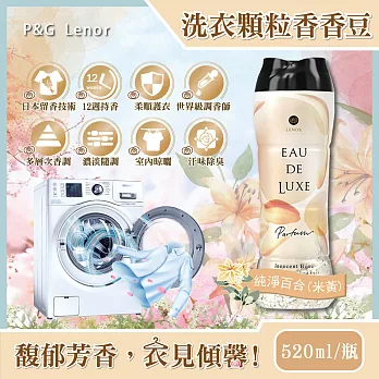 日本P&G Lenor蘭諾-Eau de Luxe法式奢華頂級12週衣物芳香顆粒香香豆520ml/瓶(滾筒式或直立式洗衣機皆適用) 純淨百合(米黃色)