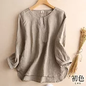 【初色】日系棉麻風刺繡襯衫-共2色-60942(M-2XL可選) M 咖色