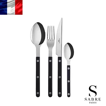 【Sabre Paris】Bistrot復古酒館純色系列-亮面4件組餐具 -黑