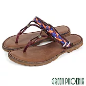 【GREEN PHOENIX】女 拖鞋 涼鞋 兩穿 撞色 編織 全真皮 平底 夾腳 台灣製 EU36 咖啡色