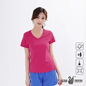 【遊遍天下】MIT女款吸濕抗UV顯瘦機能V領衫(GS2003) S 玫紅