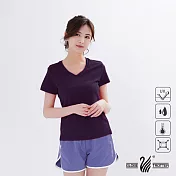【遊遍天下】MIT女款吸濕抗UV顯瘦機能V領衫(GS2003) S 暗紫