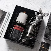 【PO:Selected】丹麥手沖咖啡三件禮盒組(咖啡壺-灰/玻璃杯350ml-黑紅/不銹鋼磨芯咖啡磨2.0)