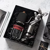 【PO:Selected】丹麥手沖咖啡三件禮盒組(咖啡壺-黑/玻璃杯350ml-黑紅/不銹鋼磨芯咖啡磨2.0)