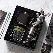 【PO:Selected】丹麥手沖咖啡三件禮盒組(咖啡壺-黑/玻璃杯350ml-黑綠/不銹鋼磨芯咖啡磨2.0)